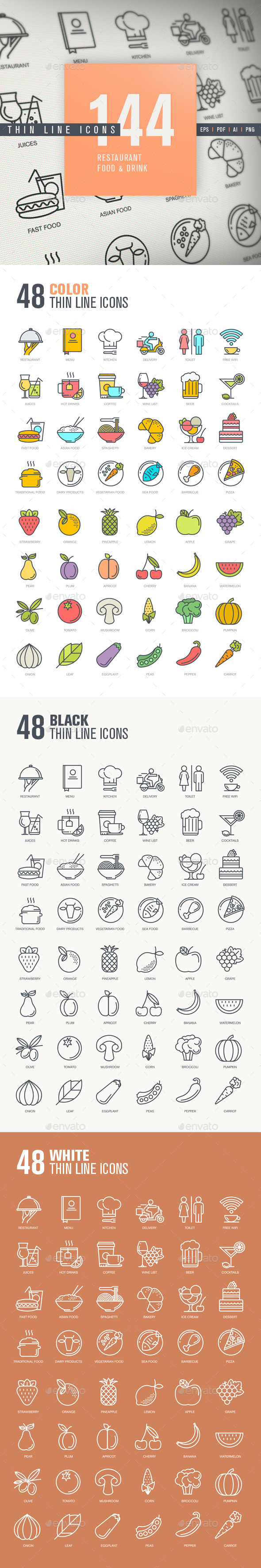 Thin Line Icons for Restaurant, Food & Drink - Icons