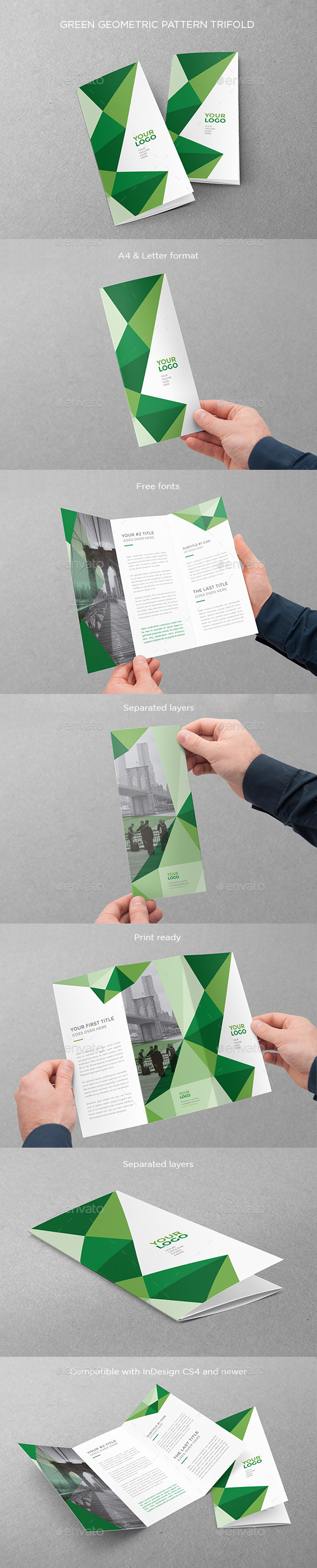 Green Geometric Pattern Trifold - Brochures Print Templates