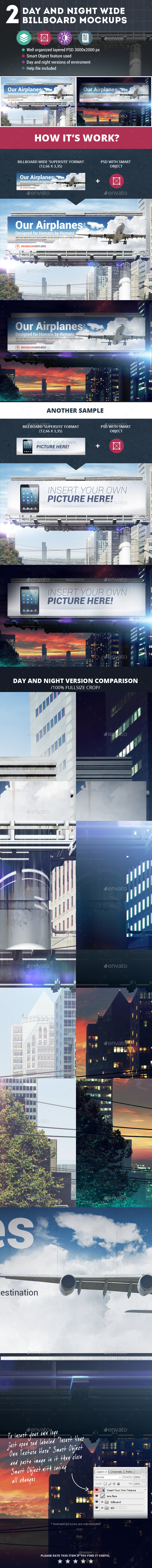 2 Day and Night Wide Billboard Mockups 2 Day and Night Wide Billboard Mockups