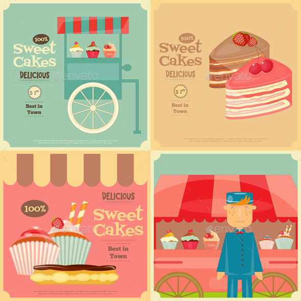 Set of Cakes Mini Posters - Food Objects