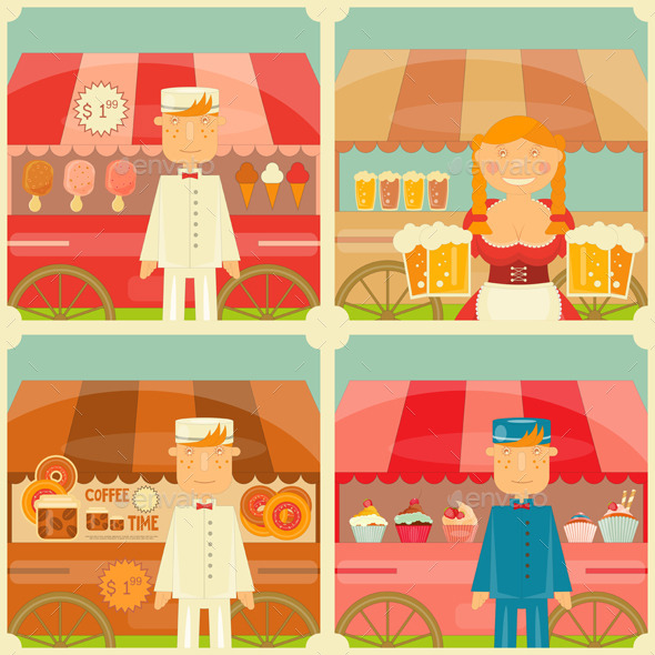 Food Cart with Seller - Food Objects