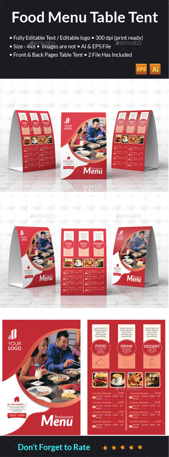 Food Menu Table Tent