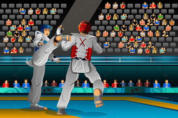Men Competing in a Taekwondo Competition - Sports/Activity Conceptual