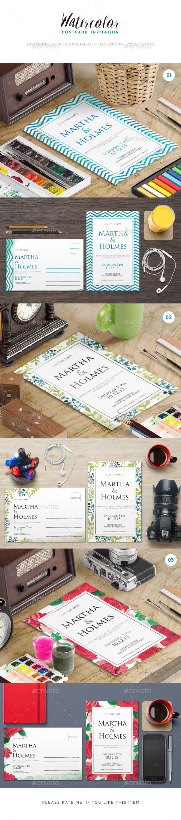 Watercolor Postcard Invitation - Invitations Cards & Invites
