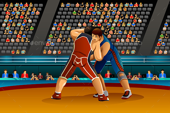 Two Male Athletes Wrestle in the Competition - Sports/Activity Conceptual