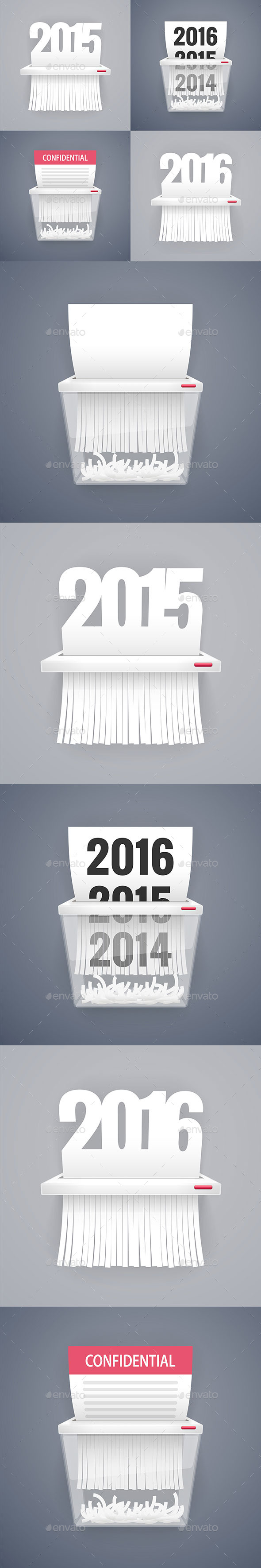 Set of Paper Shredder Illustrations with Dates - Man-made Objects Objects