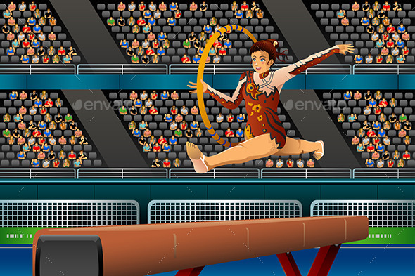 Girl Doing Gymnastic with Hoop in the Competition - Sports/Activity Conceptual