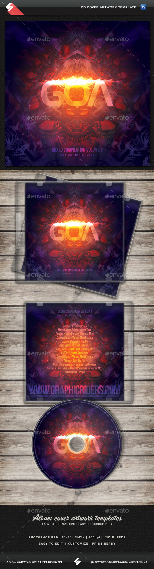 Goa Trance volume 3 - CD Cover Artwork Template - CD & DVD Artwork Print Templates