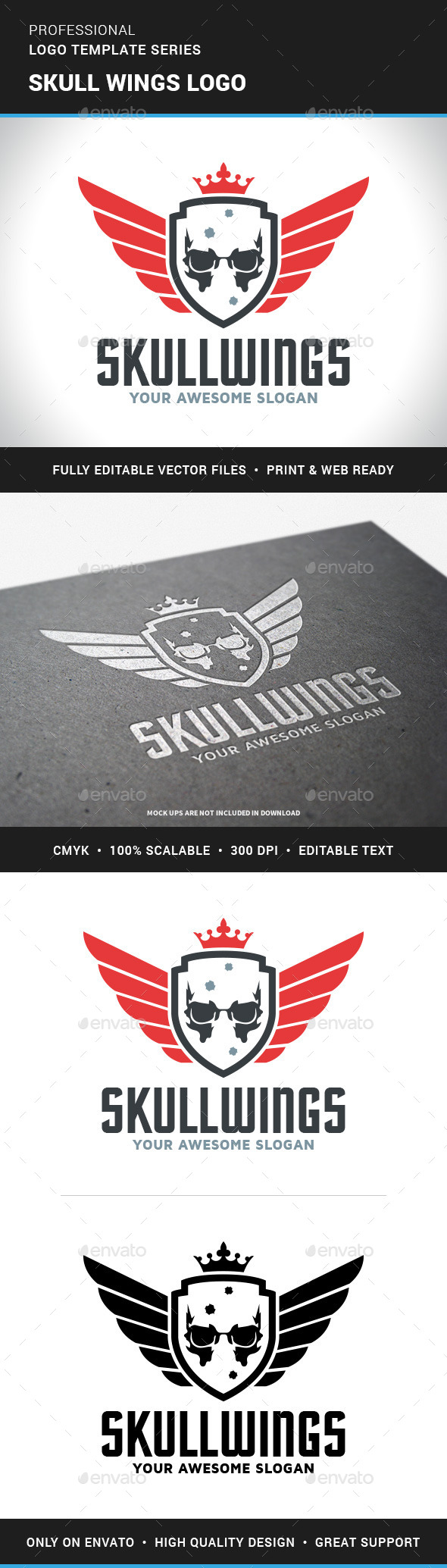Skull Wings Logo Template - Crests Logo Templates