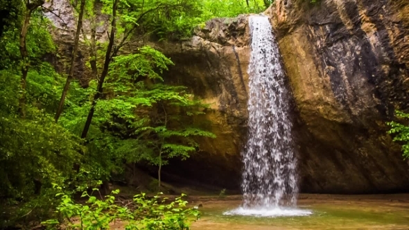 Beautiful Waterfall In Crimea Forest