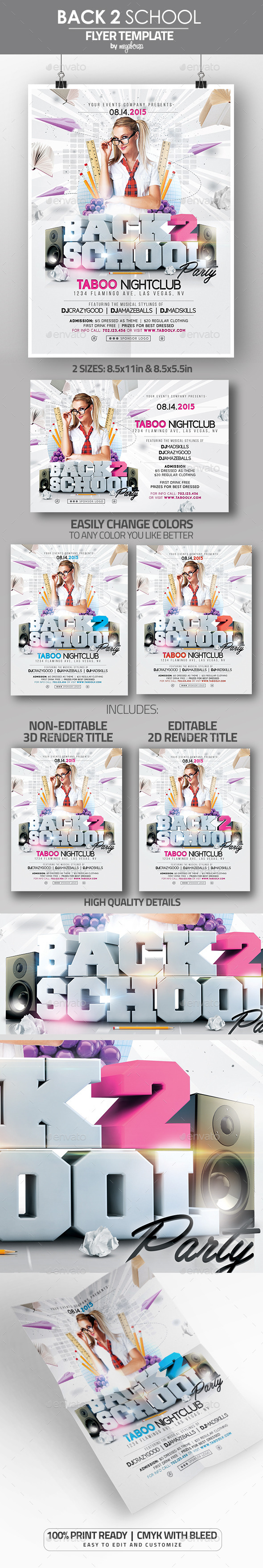 Back To School Party Flyer / Poster Template - Clubs & Parties Events