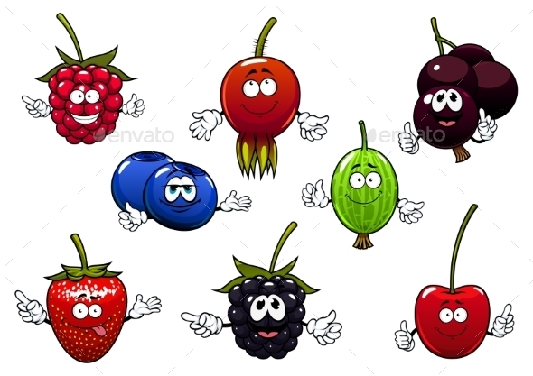 Sweet Cartoon Isolated Berries Characters Sweet Cartoon Isolated Berries Characters