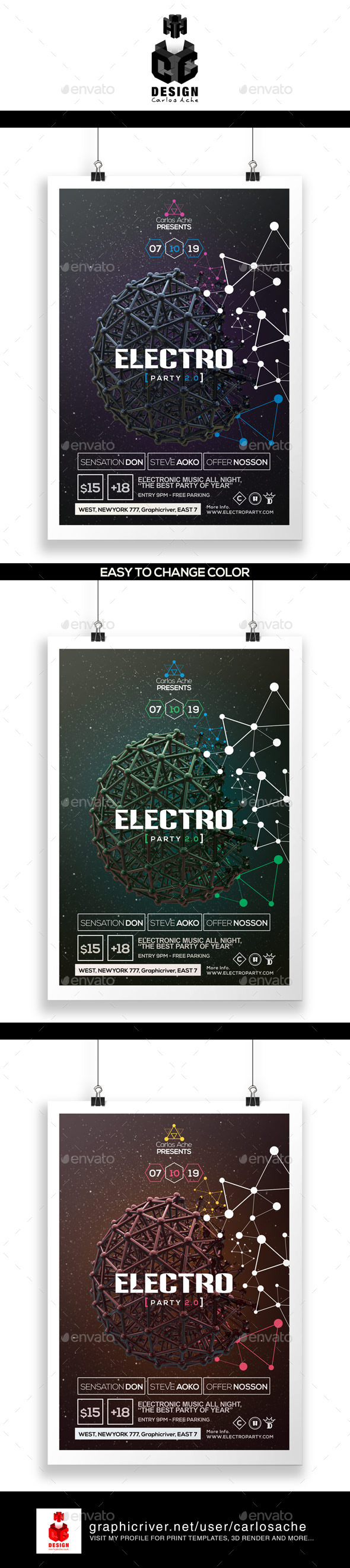 Electro Party Flyer & Poster Template - Clubs & Parties Events