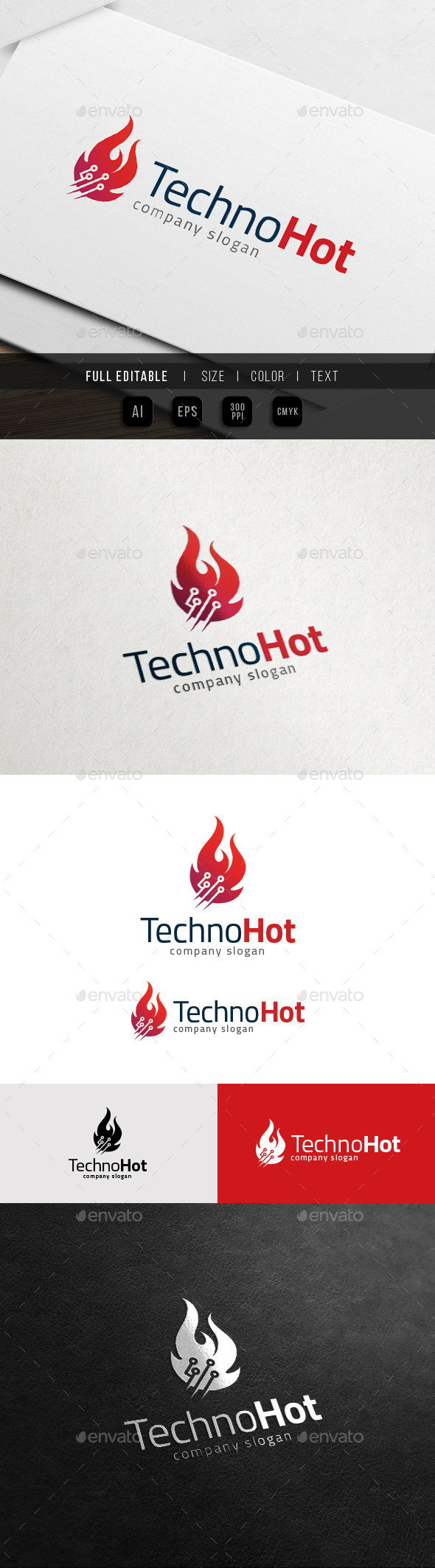 Fire Technology - Data Flame Logo - Symbols Logo Templates