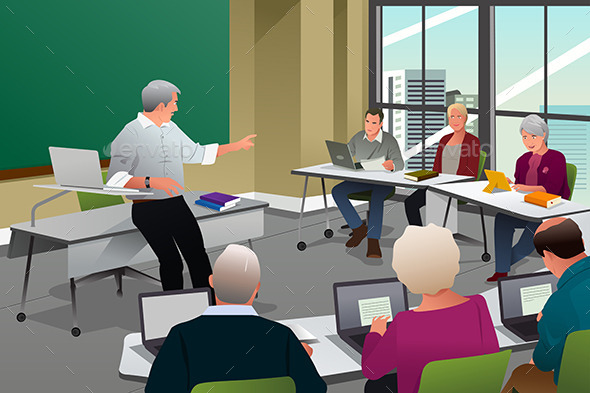 Adults in a College Classroom - People Characters