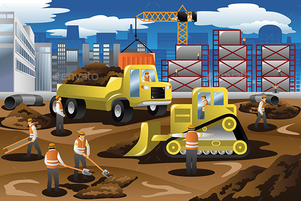 Workers in a Construction Site - People Characters