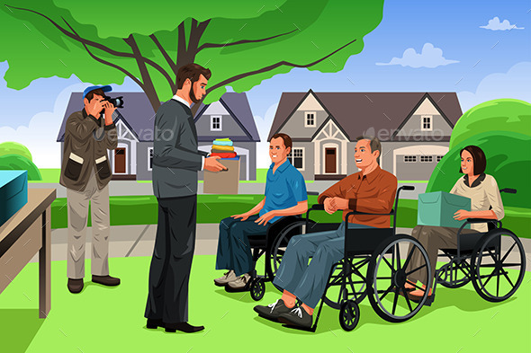 Man Giving Donation to the Disable People - People Characters