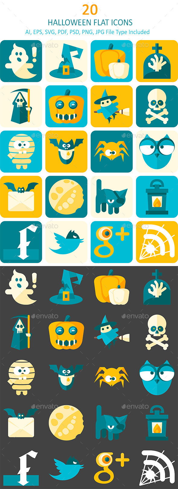 Halloween Flat Icons - Monsters Characters