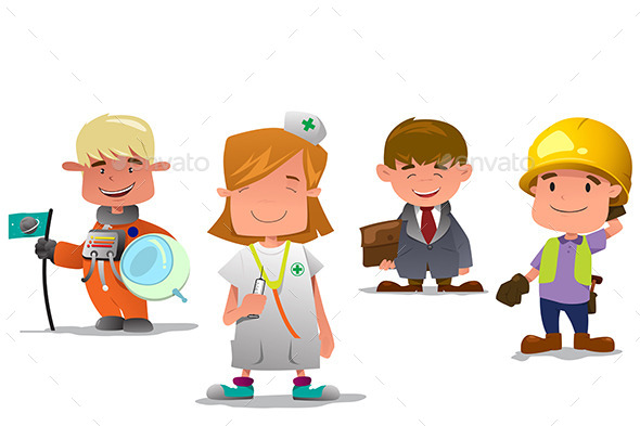 Astronaut, Doctor, Businessman, and Contractor - People Characters