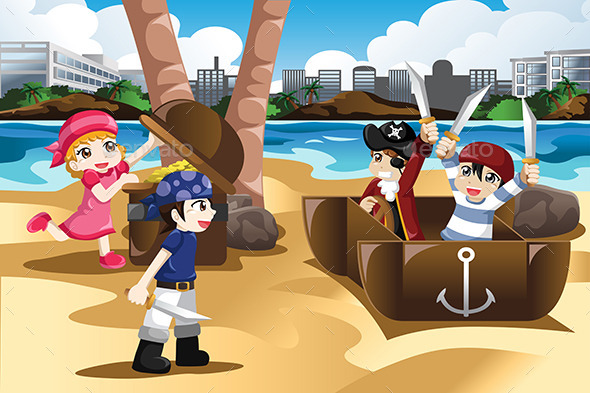 Children Playing as Pirates - People Characters