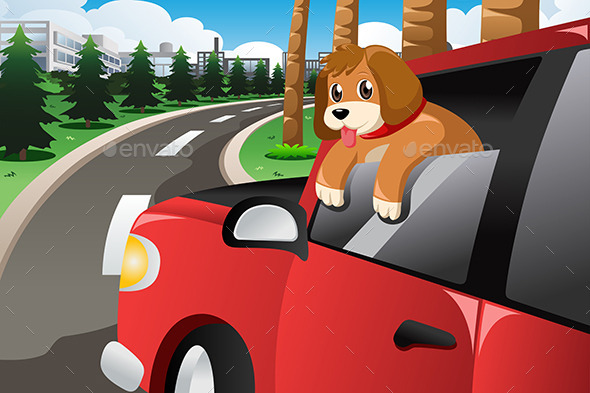 Dog Sticking His Face Out of the Car Window - Animals Characters
