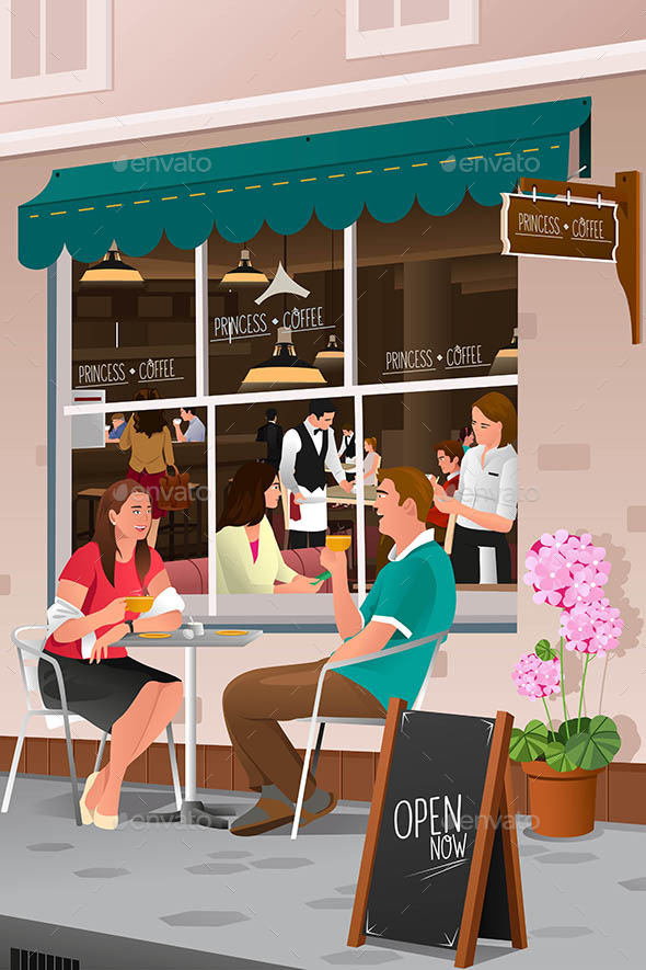 Couple drinking coffee at an outdoor cafe - People Characters