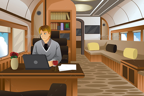 Businessman Traveling in a Luxurious Private Jet - Travel Conceptual