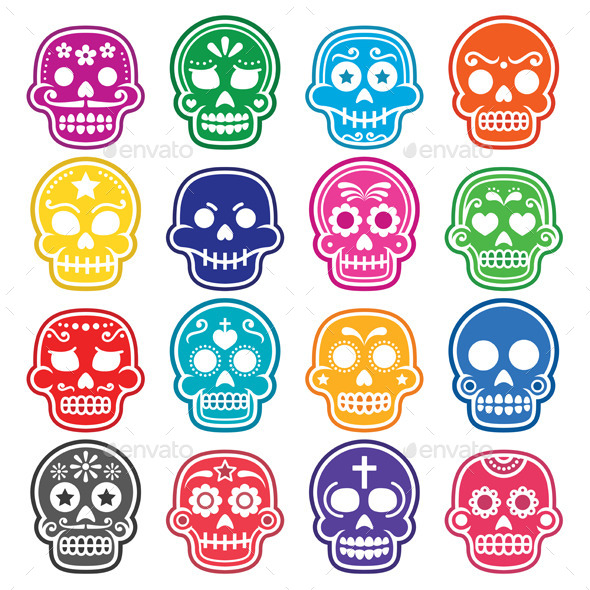 Mexican Sugar Skulls Dia de los Muertos - Halloween Seasons/Holidays