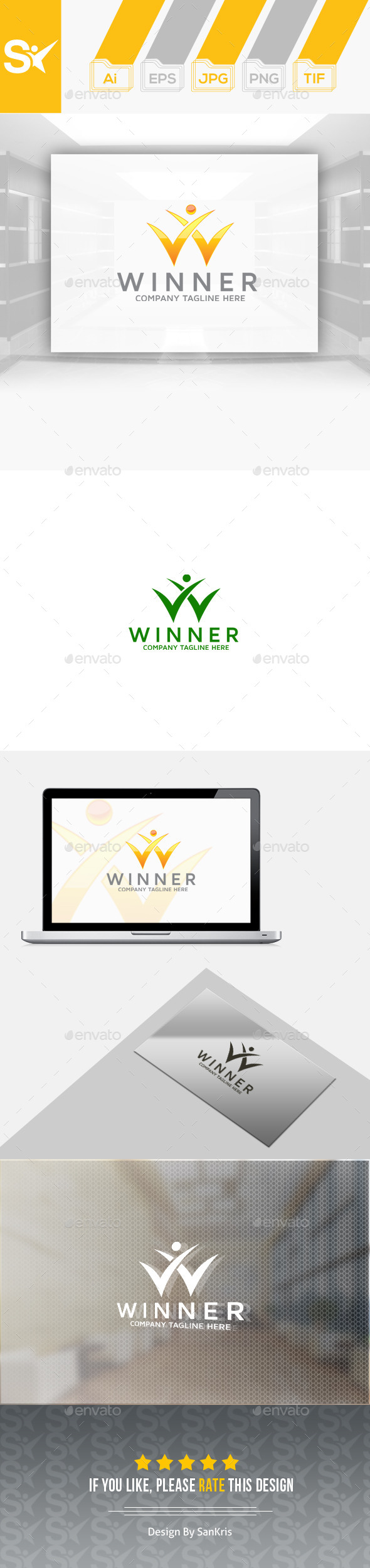 Winner W letter logo template - Letters Logo Templates