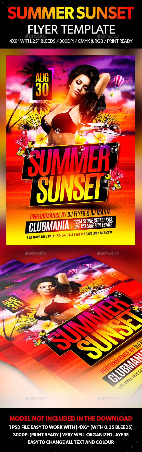 Summer Sunset Flyer Template - Clubs & Parties Events