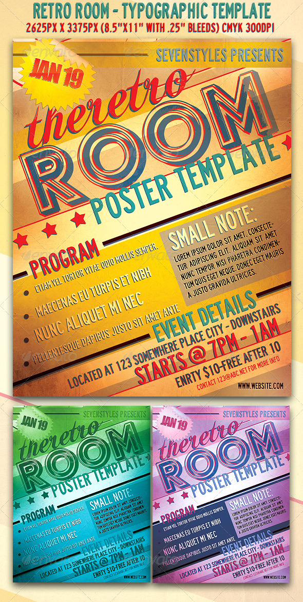 RetroRoom Flyer/Poster Template. - Clubs & Parties Events