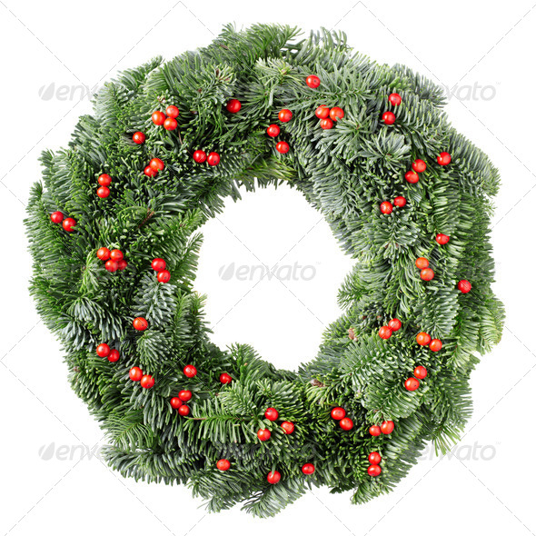 Christmas wreath with red berries - Stock Photo - Images