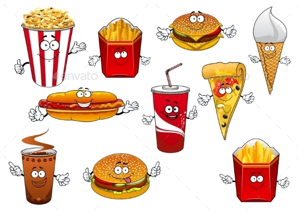 Fastfood and Takeaway Cartoon Characters Fastfood and Takeaway Cartoon Characters
