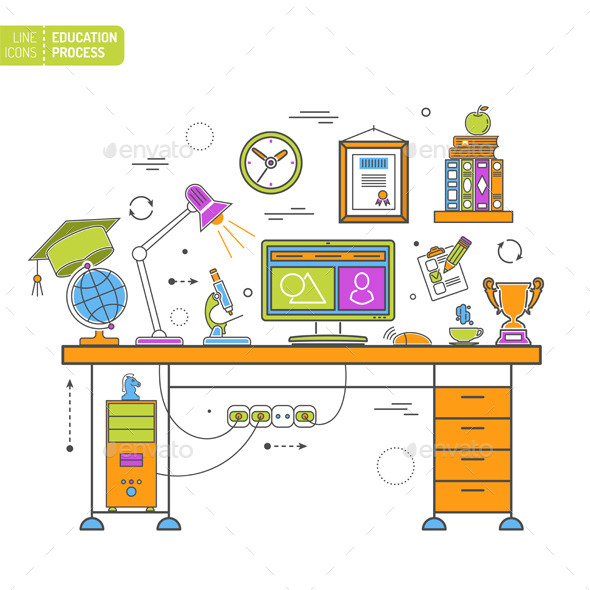 Online Education Process - Web Elements Vectors