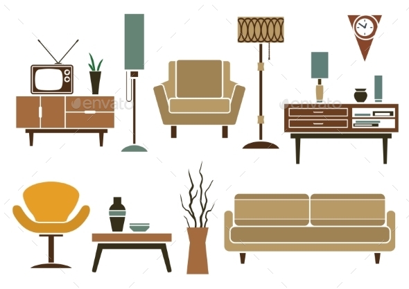 Retro Flat Furniture and Interior Icons Retro Flat Furniture and Interior Icons