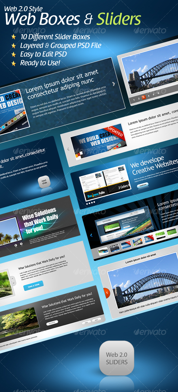 Web 2.0 Styled Slider Boxes - Web Elements