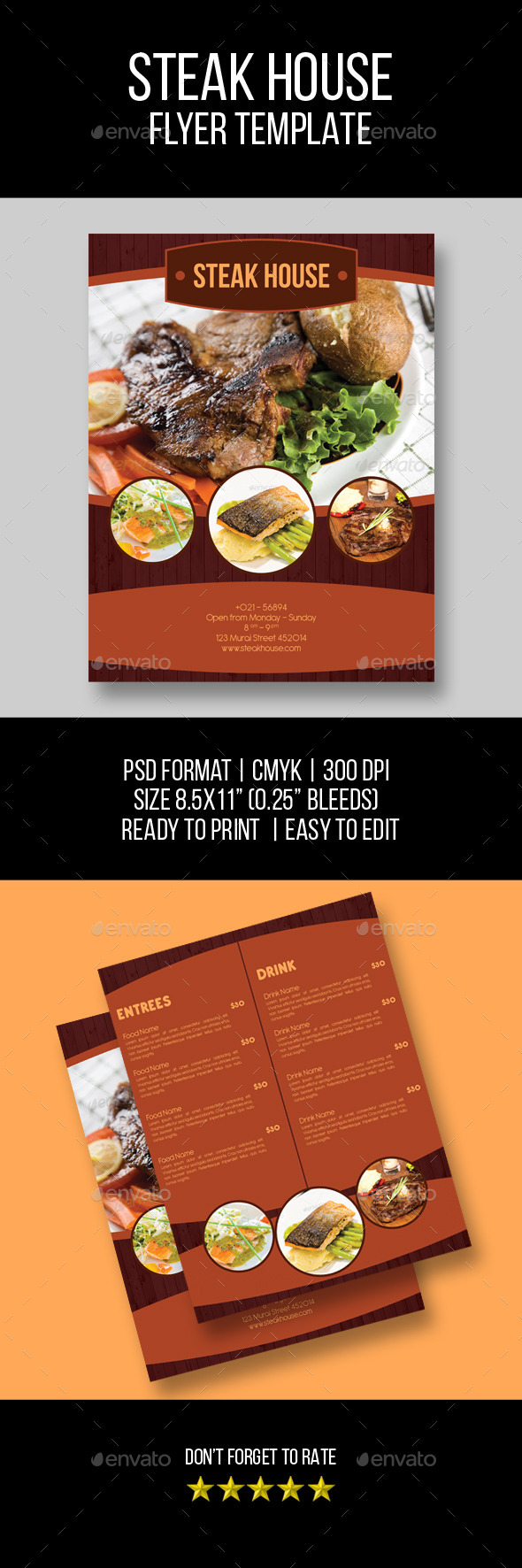 Steak Menu Flyer Template - Food Menus Print Templates