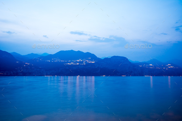 Blue hour at Lake Garda - Stock Photo - Images