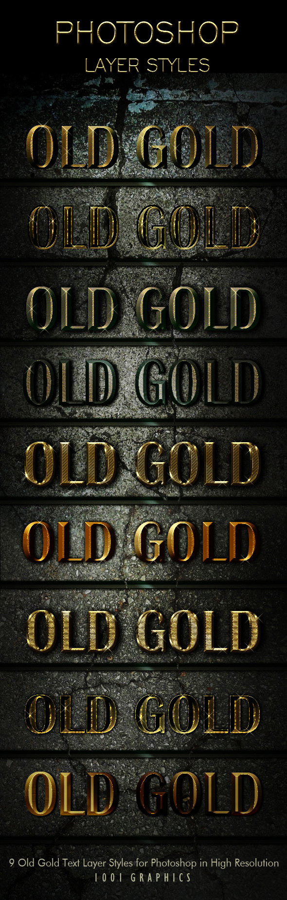 9 Old Gold Text Effects Styles ASL - Photoshop Add-ons