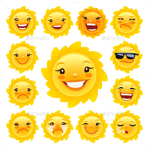 Cartoon Sun Caracter Emoticons Set Cartoon Sun Caracter Emoticons Set