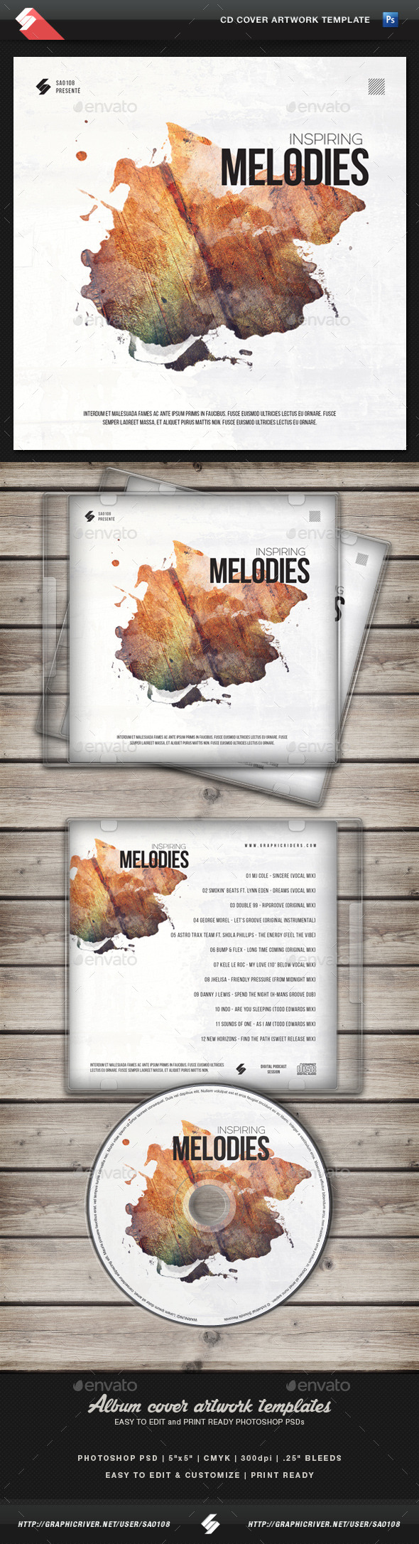 Inspiring Melodies - CD Cover Artwork Template - CD & DVD Artwork Print Templates