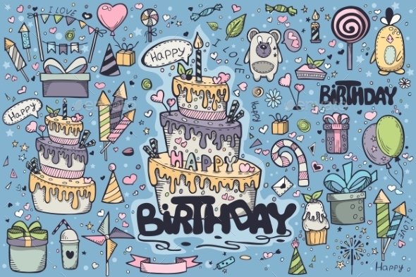 Set Of Colored Birthday Doodles