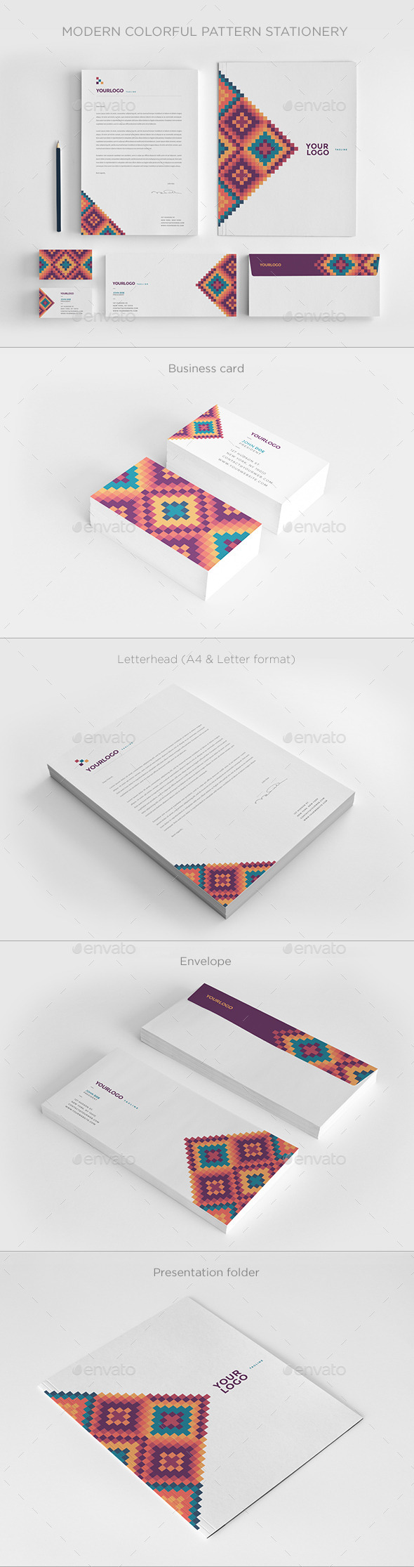 Modern Colorful Pattern Stationery - Stationery Print Templates