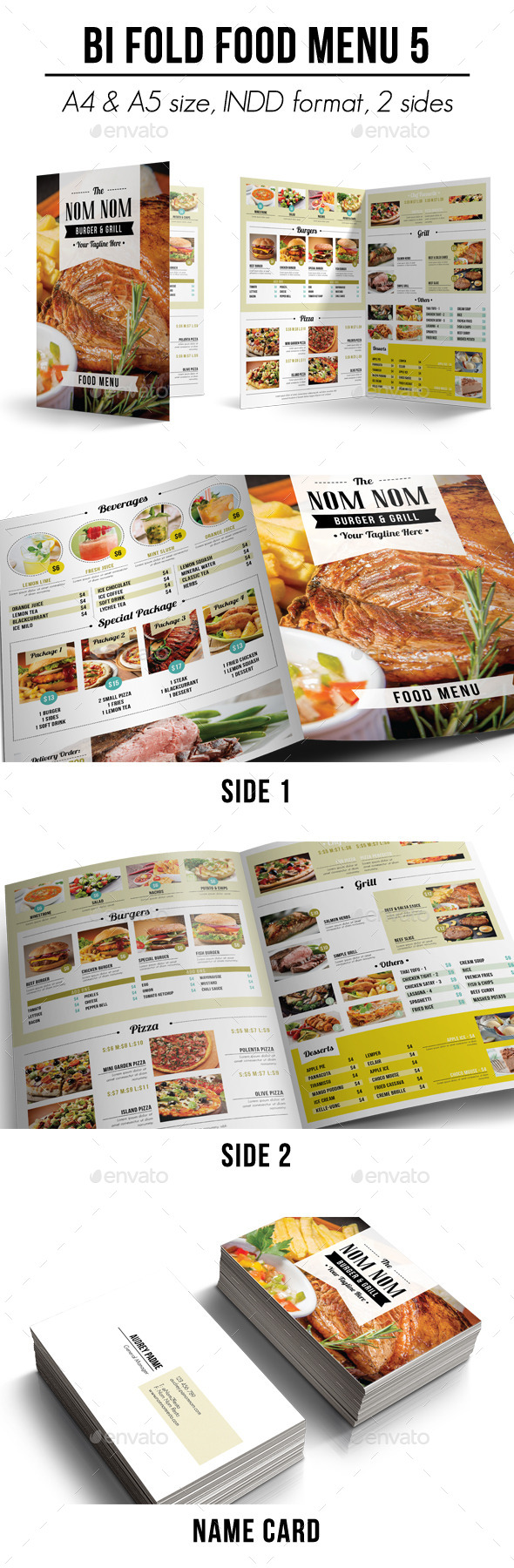 Bi Fold Food Menu - 5 - Food Menus Print Templates