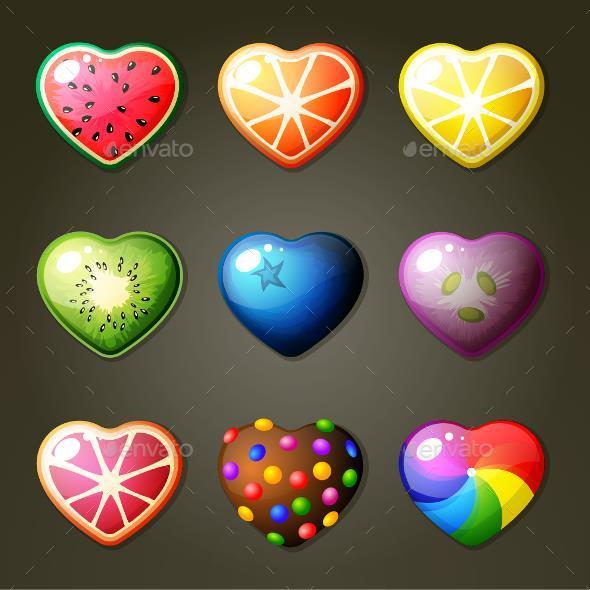 Fruit Heart Candies - Food Objects