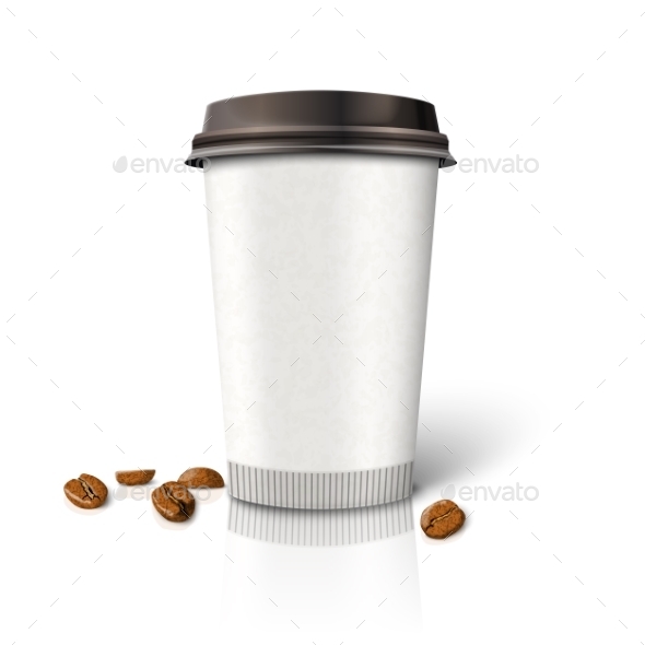 Blank Paper Coffee Cup with Beans - Man-made Objects Objects