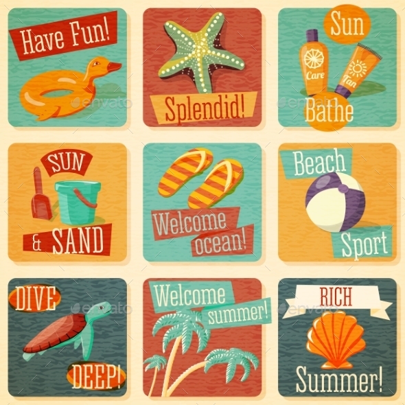 Set of Retro Stylized Summer Icons Set of Retro Stylized Summer Icons