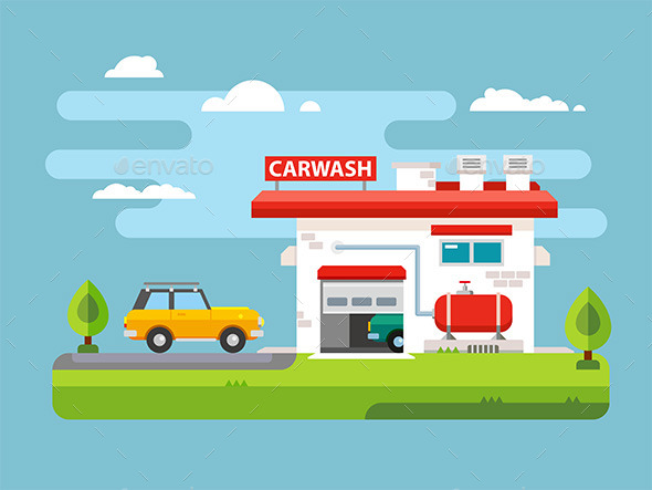 Car Wash Flat Illustration - Services Commercial / Shopping