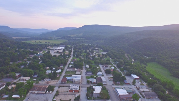 Aerial Rising Above Small Town Aerial Rising Above Small Town