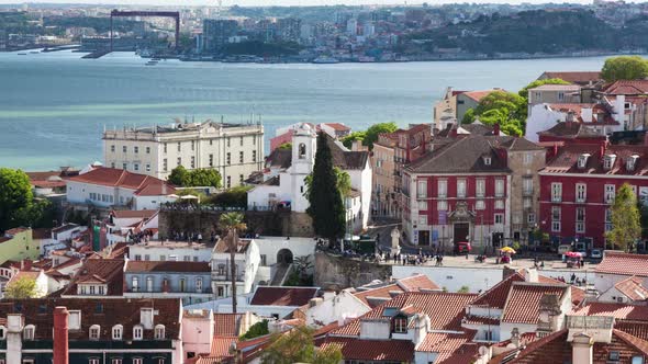 4K timelapse of Lisbon rooftop from Sao Vicente de fora church  in Portugal - UHD